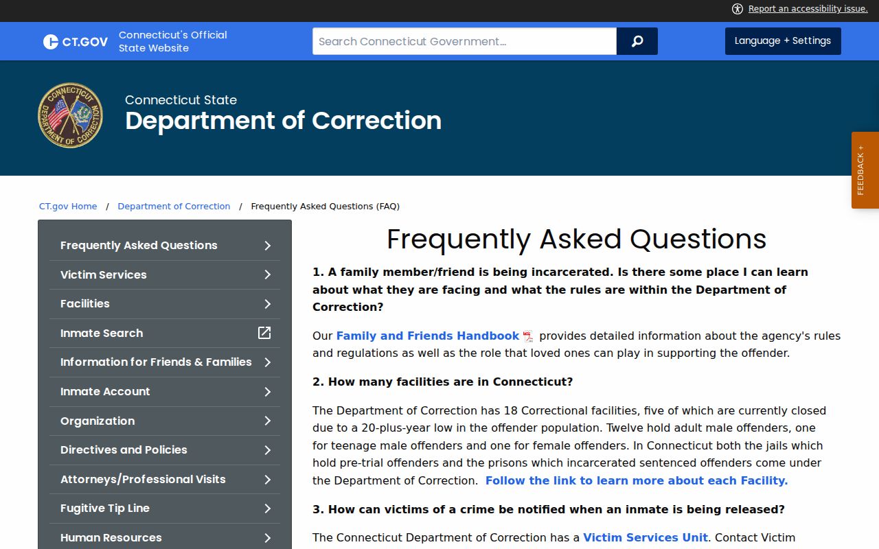 Connecticut DOC explanation of public inmate record fields
