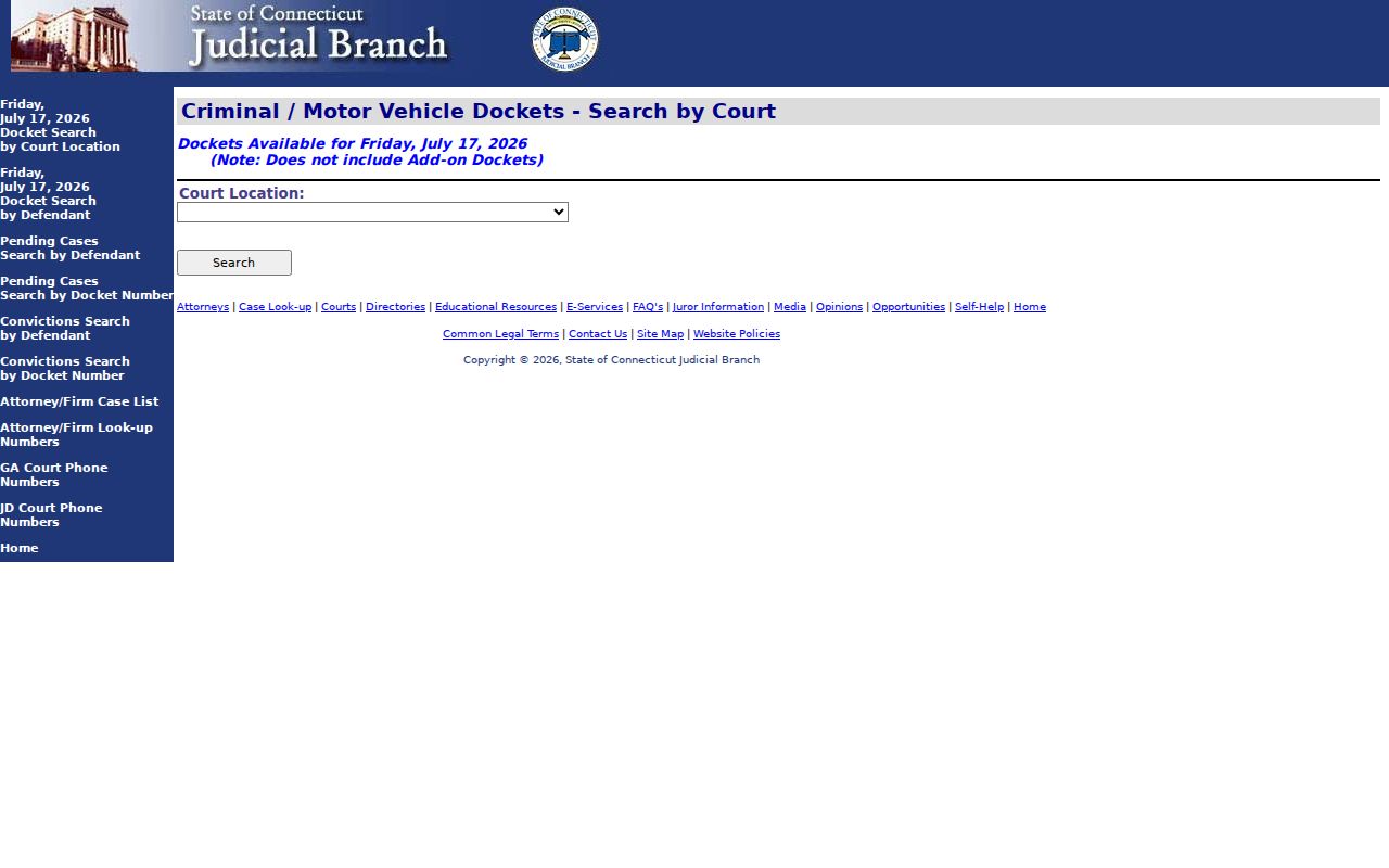 Daily docket selector for Manchester Town criminal court cases