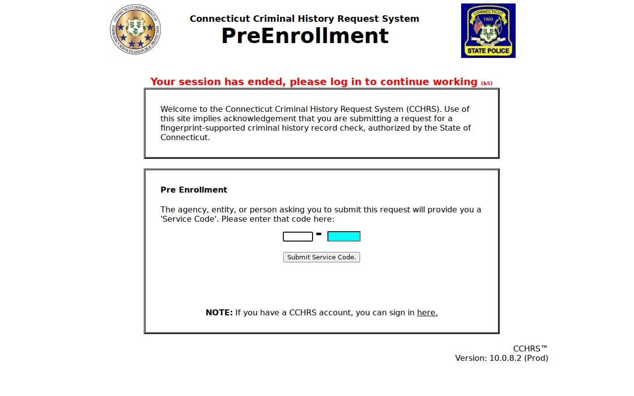 Connecticut CCHRS pre-enrollment screen