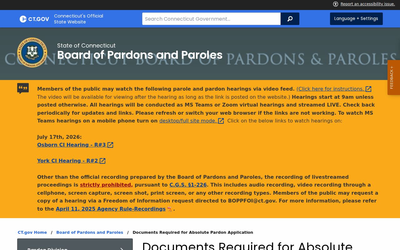 Connecticut pardon criminal history report steps