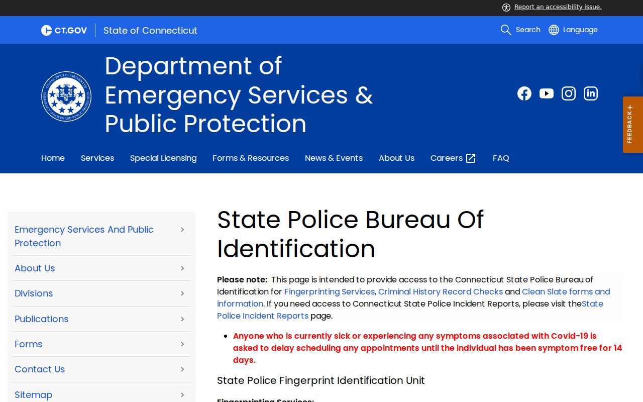 Connecticut SPBI criminal history hub