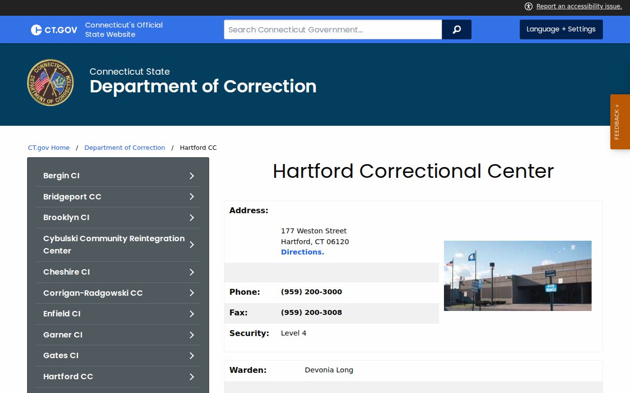Hartford Correctional Center in Manchester Town court and registry context