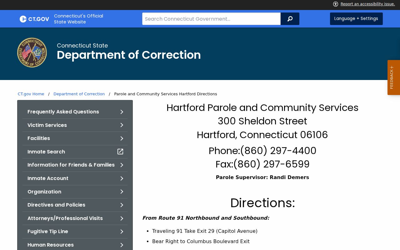 Hartford parole office relevant to Manchester Town registry context